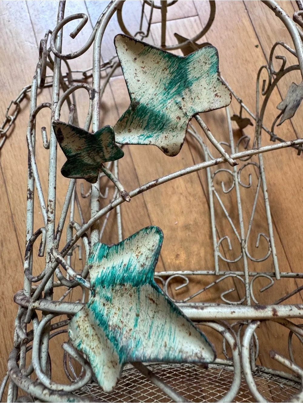Rustic Metal Hanging Birdcage Plant Holder with Bird Ivy Decor Boho Cottagecore